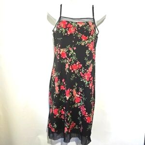 Vintage Y2K BCBG Floral Slip Dress Size Medium Mesh Trim Pullover Multicolor